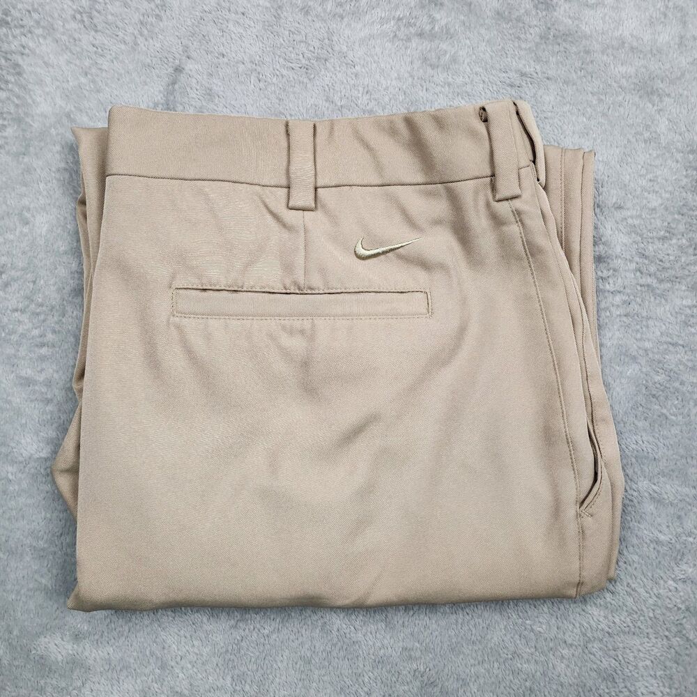 Nike Golf Men's Beige Slacks 36x30 Pleated Cuffed Dress Pants Classic Fit